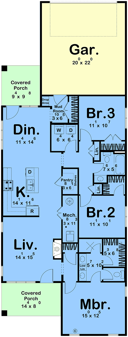 Country, Farmhouse, Traditional House Plan 84956 with 3 Beds, 2 Baths, 2 Car Garage First Level Plan