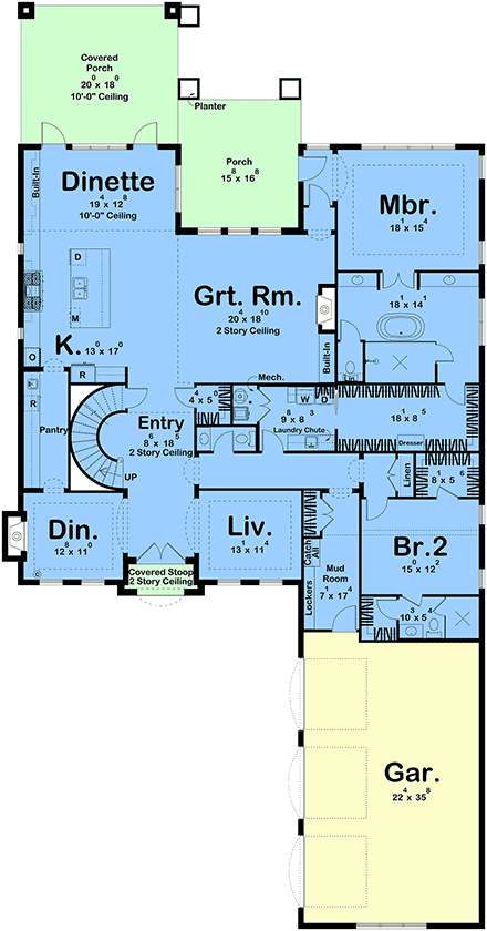 Colonial, European House Plan 84957 with 5 Beds, 5 Baths, 3 Car Garage First Level Plan