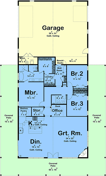 Barndominium, Country House Plan 84958 with 3 Beds, 2 Baths, 3 Car Garage First Level Plan