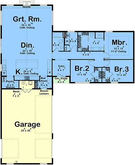 Barndominium, Modern House Plan 84959 with 3 Beds, 2 Baths, 3 Car Garage First Level Plan