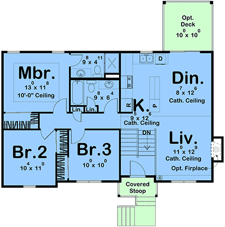 Contemporary, New American, Ranch, Traditional House Plan 84961 with 3 Beds, 2 Baths, 2 Car Garage First Level Plan
