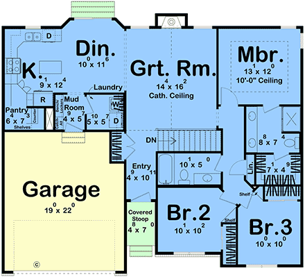 Craftsman, New American, Ranch, Traditional House Plan 84962 with 3 Beds, 2 Baths, 2 Car Garage First Level Plan