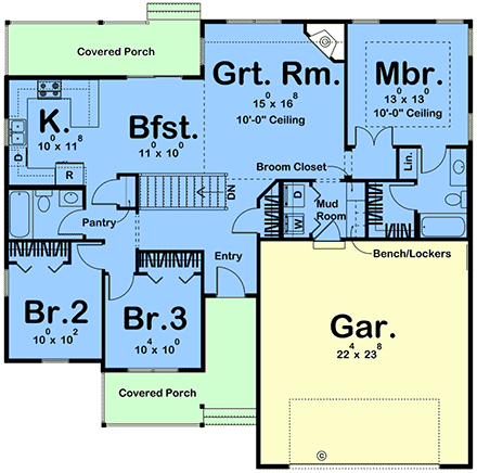 Country, Ranch, Traditional House Plan 84963 with 3 Beds, 2 Baths, 2 Car Garage First Level Plan