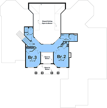 Mediterranean, Southern House Plan 84965 with 3 Beds, 4 Baths, 3 Car Garage Second Level Plan