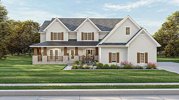 Country, Farmhouse, Traditional House Plan 84966 with 4 Beds, 5 Baths, 3 Car Garage Elevation