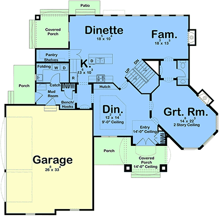 Traditional House Plan 84968 with 4 Beds, 4 Baths, 4 Car Garage First Level Plan