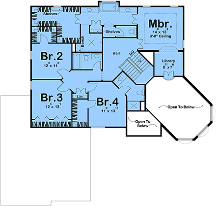 Traditional House Plan 84968 with 4 Beds, 4 Baths, 4 Car Garage Second Level Plan
