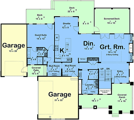 Craftsman, Traditional House Plan 84969 with 4 Beds, 4 Baths, 3 Car Garage First Level Plan