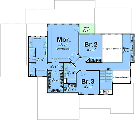 Craftsman, Traditional House Plan 84969 with 4 Beds, 4 Baths, 3 Car Garage Second Level Plan