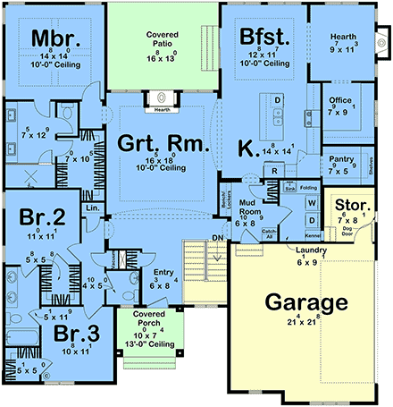 Cottage, European, Ranch, Traditional House Plan 84974 with 3 Beds, 3 Baths, 2 Car Garage First Level Plan