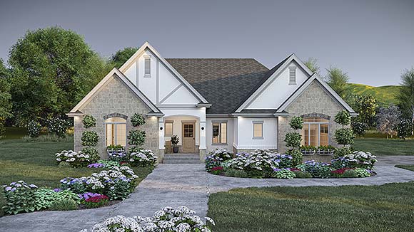 Cottage, European, Ranch, Traditional House Plan 84974 with 3 Beds, 3 Baths, 2 Car Garage Elevation