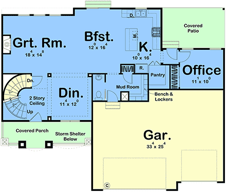Craftsman, New American, Traditional House Plan 84976 with 4 Beds, 4 Baths, 3 Car Garage First Level Plan