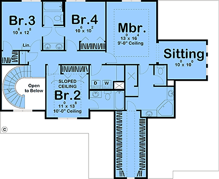 Craftsman, New American, Traditional House Plan 84976 with 4 Beds, 4 Baths, 3 Car Garage Second Level Plan