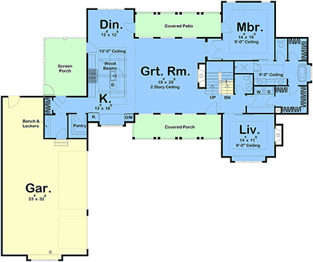 Country, Farmhouse, New American, Traditional House Plan 84977 with 4 Beds, 4 Baths, 3 Car Garage First Level Plan