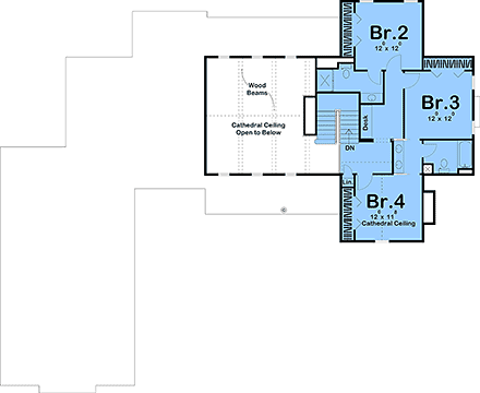 Country, Farmhouse, New American, Traditional House Plan 84977 with 4 Beds, 4 Baths, 3 Car Garage Second Level Plan