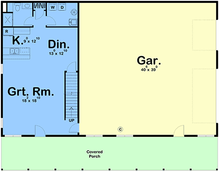 Barndominium, Cabin House Plan 84982 with 1 Beds, 1 Baths, 3 Car Garage First Level Plan