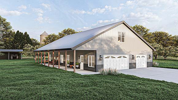 Barndominium, Cabin House Plan 84982 with 1 Beds, 1 Baths, 3 Car Garage Elevation