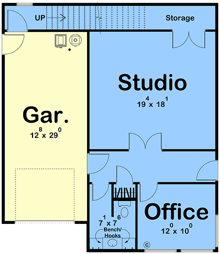 Modern Garage-Living Plan 84984 with 1 Beds, 2 Baths, 1 Car Garage First Level Plan