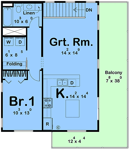Modern Garage-Living Plan 84984 with 1 Beds, 2 Baths, 1 Car Garage Second Level Plan