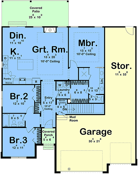 Contemporary, Cottage, Traditional House Plan 84986 with 3 Beds, 2 Baths, 4 Car Garage First Level Plan