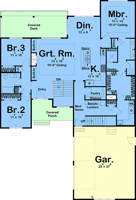 Country, Craftsman, Farmhouse, New American House Plan 84988 with 3 Beds, 2 Baths, 2 Car Garage First Level Plan