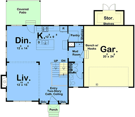 Cottage, European House Plan 84989 with 3 Beds, 3 Baths, 2 Car Garage First Level Plan