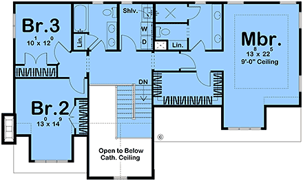 Cottage, European House Plan 84989 with 3 Beds, 3 Baths, 2 Car Garage Second Level Plan