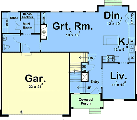 Contemporary, Farmhouse, New American House Plan 84990 with 3 Beds, 3 Baths, 2 Car Garage First Level Plan
