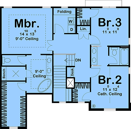 Contemporary, Farmhouse, New American House Plan 84990 with 3 Beds, 3 Baths, 2 Car Garage Second Level Plan