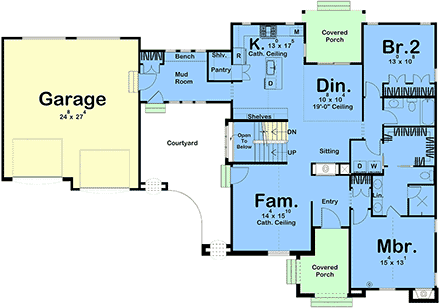 French Country House Plan 84991 with 3 Beds, 3 Baths, 2 Car Garage First Level Plan