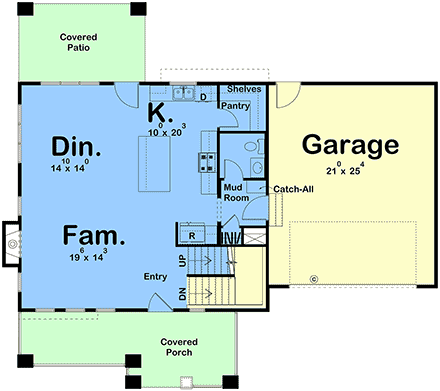 Craftsman, New American, Traditional House Plan 84993 with 4 Beds, 3 Baths, 2 Car Garage First Level Plan