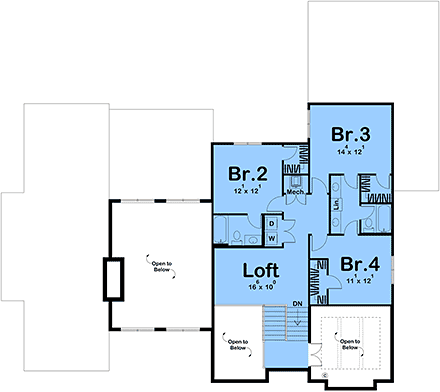 Contemporary, Cottage, European House Plan 84994 with 4 Beds, 4 Baths, 3 Car Garage Second Level Plan