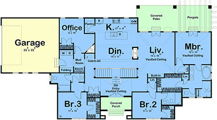 European, Mediterranean, Santa Fe, Southwest House Plan 84995 with 3 Beds, 3 Baths, 2 Car Garage First Level Plan