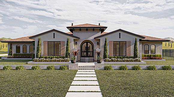 European, Mediterranean, Santa Fe, Southwest House Plan 84995 with 3 Beds, 3 Baths, 2 Car Garage Elevation