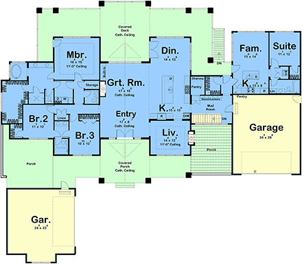 Coastal, Contemporary, Country, Craftsman, Farmhouse, Ranch, Traditional House Plan 84996 with 4 Beds, 4 Baths, 4 Car Garage First Level Plan