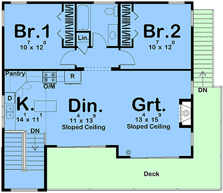 Contemporary, Modern Garage-Living Plan 84997 with 2 Beds, 2 Baths, 2 Car Garage Second Level Plan