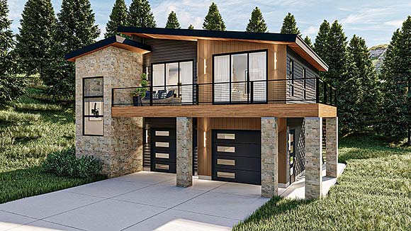 Contemporary, Modern Garage-Living Plan 84997 with 2 Beds, 2 Baths, 2 Car Garage Elevation