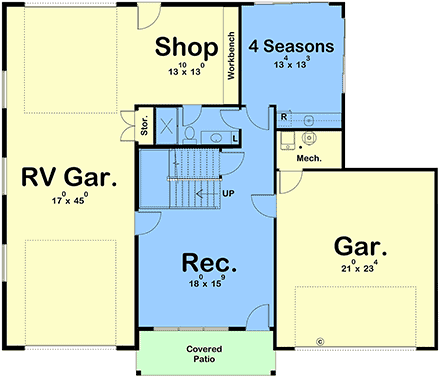 Barndominium, Contemporary, Farmhouse Garage-Living Plan 84998 with 2 Beds, 3 Baths, 3 Car Garage First Level Plan