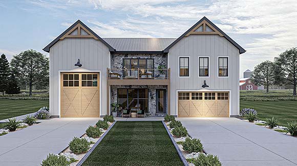 Barndominium, Contemporary, Farmhouse Garage-Living Plan 84998 with 2 Beds, 3 Baths, 3 Car Garage Elevation