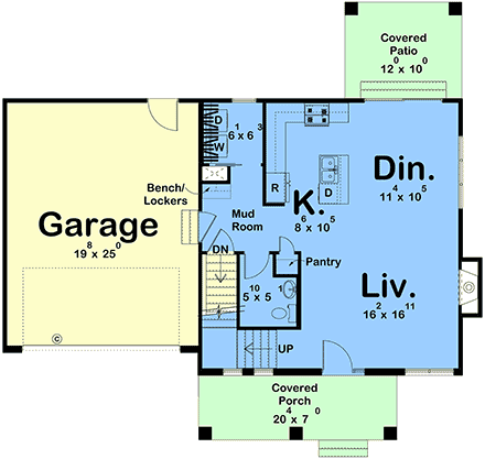 Traditional House Plan 84999 with 3 Beds, 3 Baths, 2 Car Garage First Level Plan