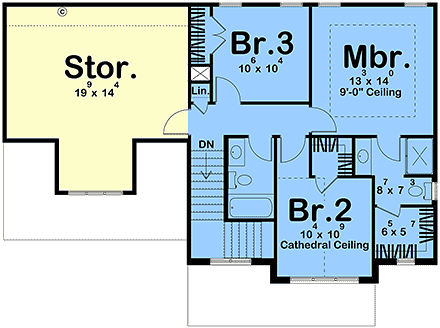 Traditional House Plan 84999 with 3 Beds, 3 Baths, 2 Car Garage Second Level Plan