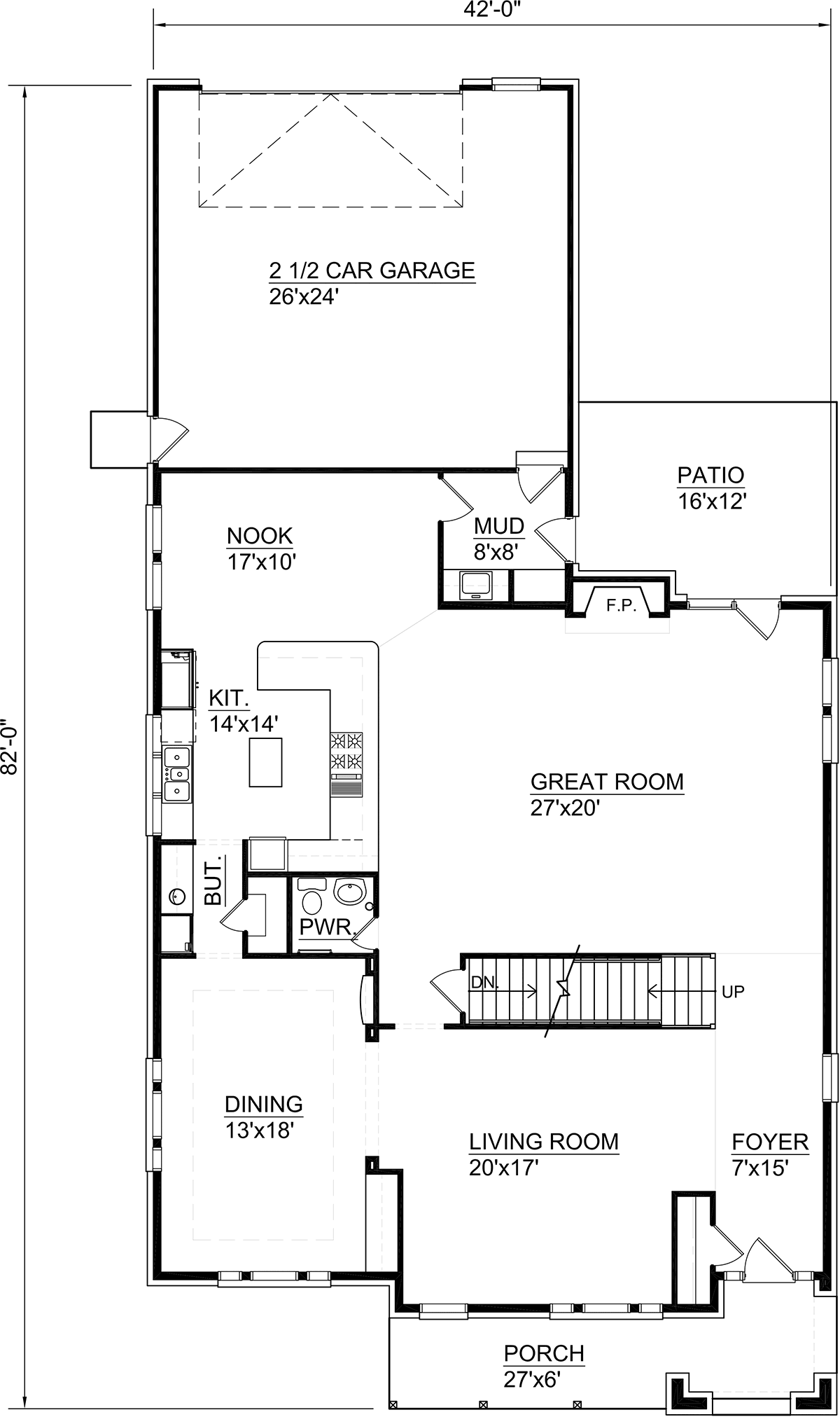 Tudor House Plan 85001 with 4 Beds, 5 Baths, 2 Car Garage Level One