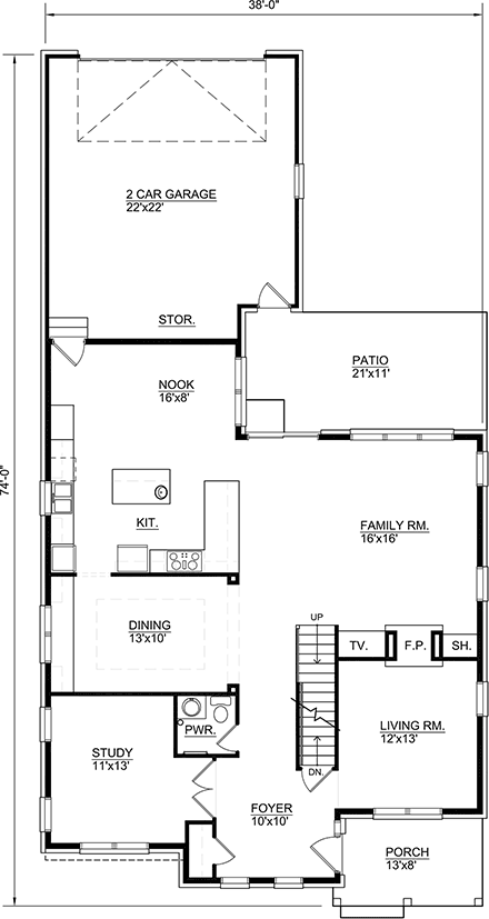 Tudor House Plan 85002 with 4 Beds, 4 Baths, 2 Car Garage First Level Plan
