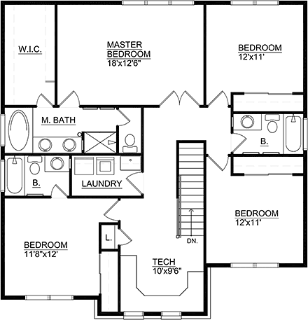 Tudor House Plan 85002 with 4 Beds, 4 Baths, 2 Car Garage Second Level Plan