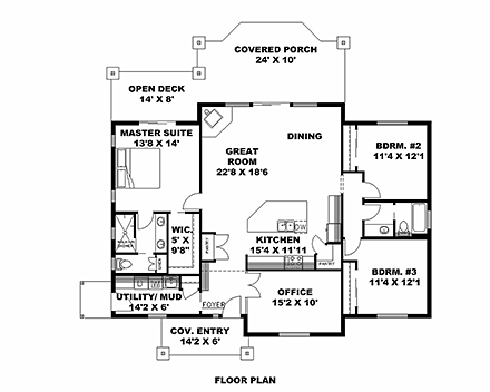 Ranch House Plan 85111 with 3 Beds, 2 Baths First Level Plan
