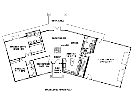 Ranch House Plan 85114 with 2 Beds, 3 Baths, 2 Car Garage First Level Plan
