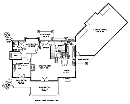 Craftsman, Ranch House Plan 85121 with 3 Beds, 3 Baths, 3 Car Garage First Level Plan