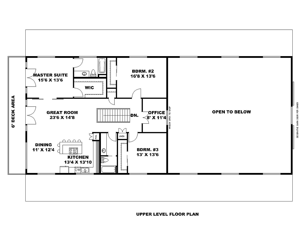 Barndominium, Country, Farmhouse 3 Car Garage Apartment Plan 85124 with 3 Beds, 3 Baths Level Two