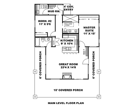 Cabin, Contemporary, Ranch House Plan 85129 with 2 Beds, 2 Baths First Level Plan