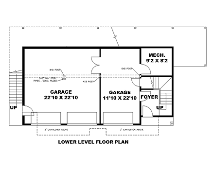 Traditional Garage-Living Plan 85130 with 2 Beds, 2 Baths, 3 Car Garage First Level Plan